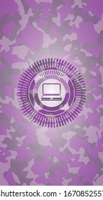 laptop icon on pink and purple camo pattern