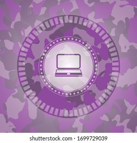 laptop icon on pink and purple camouflaged pattern