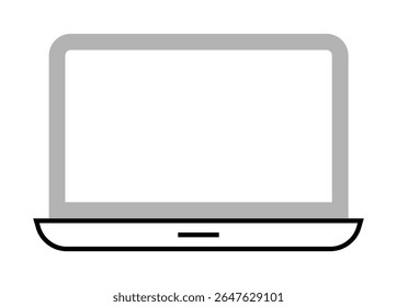 Laptop icon, on transparent background, flat line design, vector illustration