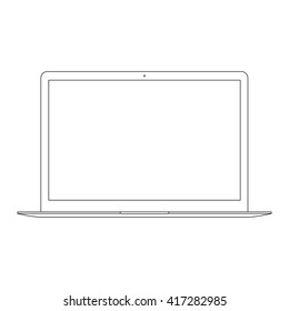 laptop icon in outline design isolated on white background. notebook mockup in thin line style. stock vector illustration