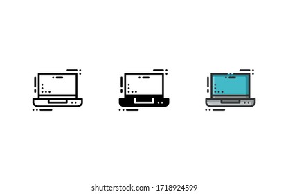 Laptop icon. With outline, glyph, and filled outline style