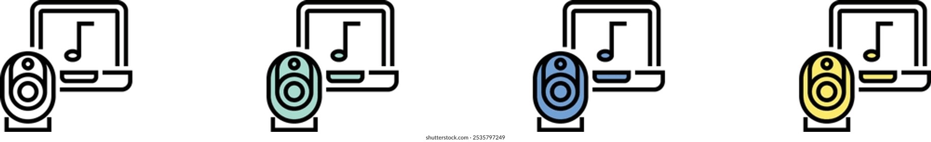 laptop icon. Outline, Green, Blue and Yellow Style Design Isolated On White Background