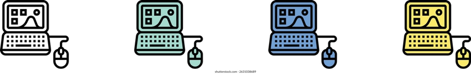 laptop icon. Outline, Green, Blue and Yellow Style Design Isolated On White Background