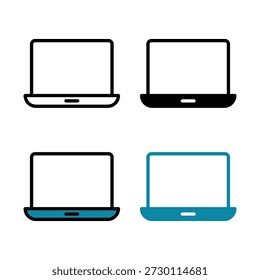 Icono del ordenador portátil en el contorno y el estilo sólido. Símbolo de Vector mínimo para computadora, dispositivo portátil, trabajo digital, comunicación en línea y uso de tecnología en Web, App y diseño de interfaz de usuario.