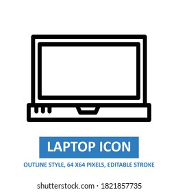 laptop icon outline style on white background. vector illustration. base 64 x 64 pixels. expanded.