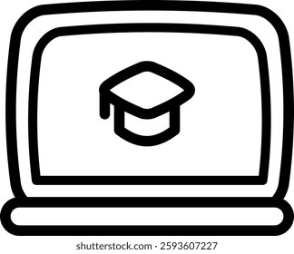 A laptop icon with an outline style suitable for education, technology, and e-learning themes.