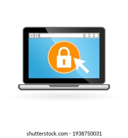 Laptop icon with padlock on screen - security concept