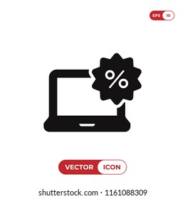 Laptop icon with percent sign vector illustration
