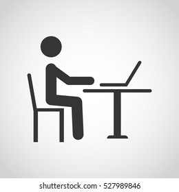 Laptop Icon. Person using computer pictogram. Person sit and working on laptop icon. Icon, person, pictogram, using, computer, businessman, desk, employee, laptop, people, student