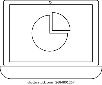 Laptop-Symbol und Tortendiagramm-Symbol auf weißem Hintergrund.mit schwarzen Linien