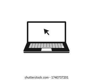 Laptop icon with pointer or cursor in flat style. Notebook screen display template isolated on white. screen with clicking mouse. vector illustration