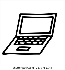 Laptop-Icon, ein tragbarer Computer. Handgezeichnete Vektorgrafik. Vorlagendesign, Clipart, Verbrauchsteuer, Doodles.