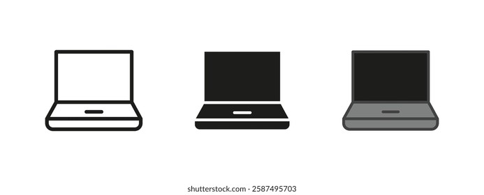 Laptop icon. Portable computer symbol. Notebook vector illustration. Digital screen and keyboard sign. Work and communication pictogram. Modern technology and internet concept.