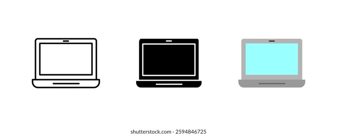 Laptop icon. Portable computer symbol. Digital technology and online communication vector illustration. Notebook device for work, business and internet use. Modern electronic gadget pictogram.