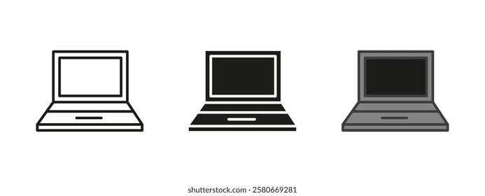 Laptop icon. Portable computer vector illustration. Digital notebook symbol. Office workstation sign. Internet technology concept. Modern electronics graphic.