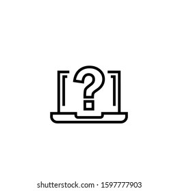 Laptop icon with question mark in lineart style on white background, Notebook icon and help, how to, info, query symbol