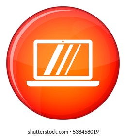 Laptop icon in red circle isolated on white background vector illustration