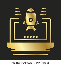 laptop icon with rocket symbol.
vector icon with gold gradation