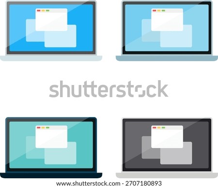 Laptop, laptop icon, laptop with screensaver. Vector, cartoon illustration, poster, postcard. Vector image.