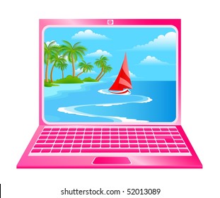 Laptop icon with seashore on a white background
