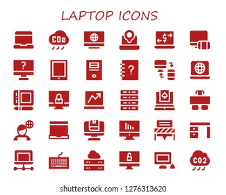  laptop icon set. 30 filled laptop icons. Simple modern icons about  - Laptop, CO cloud, Computer, Money transfer, Responsive, Tablet, Contacts, Graphic tablet, Server, Desk, News