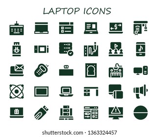 laptop icon set. 30 filled laptop icons.  Simple modern icons about  - Keyboard, Laptop, Learning, Money transfer, Education, Pendrive, Graphic tablet, Server, Drawing tablet