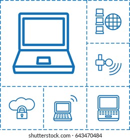 Laptop icon. set of 6 laptop outline icons such as laptop, cloud protection, internet
