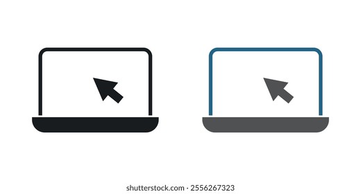 Laptop icon set in black and colored versions.
