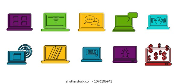 Laptop icon set. Color outline set of laptop vector icons for web design isolated on white background