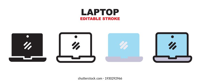 Laptop icon set with different styles. Colored vector icons designed in filled, outline, flat, glyph and line colored. Editable stroke and pixel perfect. Can be used for web, mobile, ui and more.
