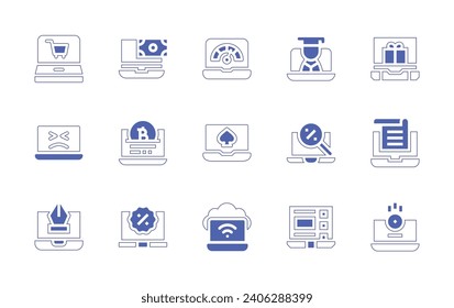 Laptop icon set. Duotone color. Vector illustration. Containing laptop, graduate, online casino, internet, online shopping, gift, search, online video.