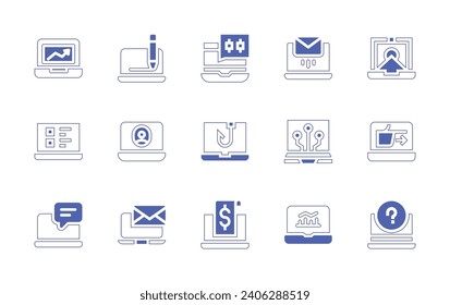 Laptop icon set. Duotone color. Vector illustration. Containing laptop, email, information, analytics, rival, phishing, invoice.