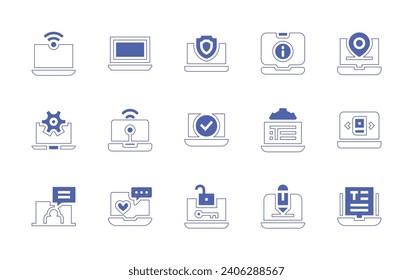Laptop icon set. Duotone color. Vector illustration. Containing hypervisor, laptop, information, management, comment, placeholder, book, text.