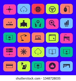 laptop icon set with mail, technology progress and wi fi vector illustration