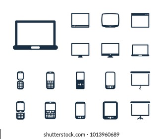 Laptop icon in set on the white background. Set of thin, linear and modern electronic equipment icons. Universal linear icons to use in web and mobile app