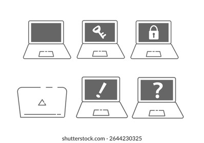 Laptop Icon Set with Security and Error Symbols