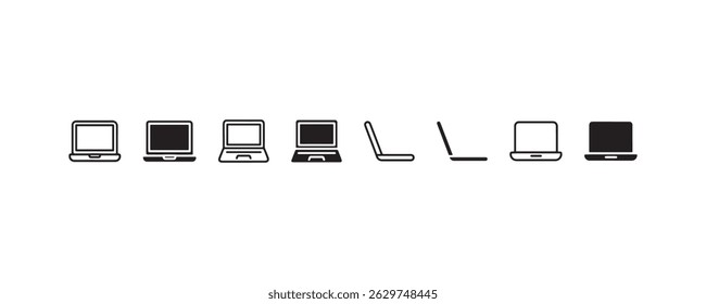 Conjunto de iconos de computadora portátil en varios ángulos y estilos Vector
