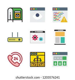 laptop icon set. vector set about customer service, mailing, browser and router icons set.