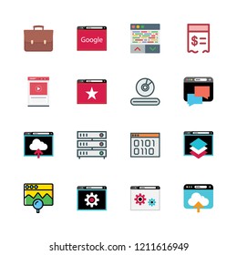 laptop icon set. vector set about portfolio, video player, servers and browser icons set.