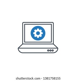Laptop icon with settings sign. Notebook icon and customize, setup, manage, process symbol 