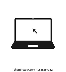 Laptop icon with sign click or pointer. Vector illustration color editable isolated on blank background. Eps 10. 