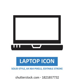 laptop icon solid style on white background. vector illustration. base 64 x 64 pixels. expanded.