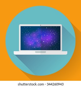 Laptop icon with space image, vector illustration. Flat style