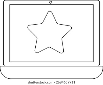 Icono de la computadora portátil e icono de la estrella con fondo blanco. con líneas negras