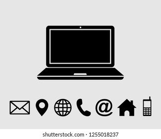 Laptop icon, laptop symbol vector with contact us set vector