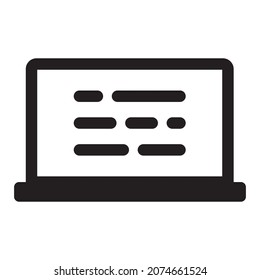 Laptop icon with text on screen simple style on white background isolated.