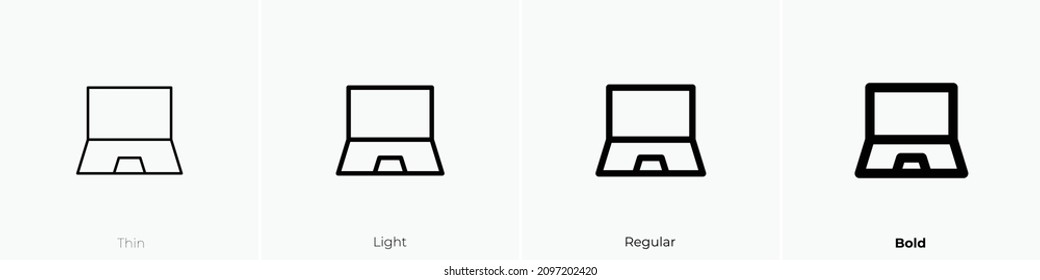 Laptop Icon. Thin, Light Regular And Bold Style Design Isolated On White Background