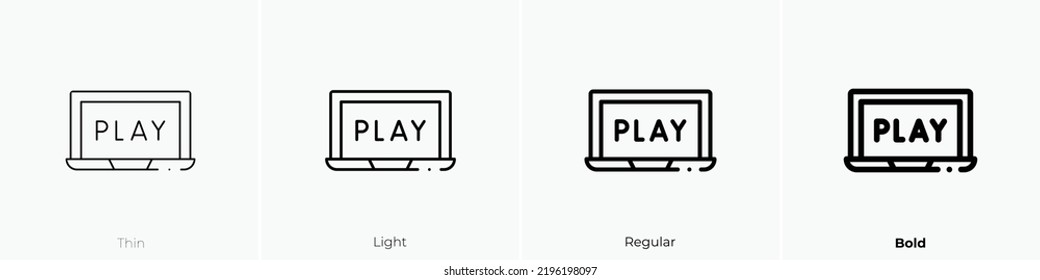 Laptop Icon. Thin, Light Regular And Bold Style Design Isolated On White Background