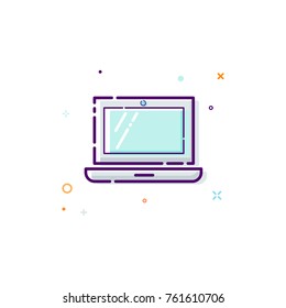 Laptop icon, thin line flat design concept. Computer icon isolated on white background. Vector illustration
