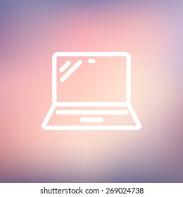 Laptop icon thin line for web and mobile, modern minimalistic flat design. Vector white icon on gradient mesh background.